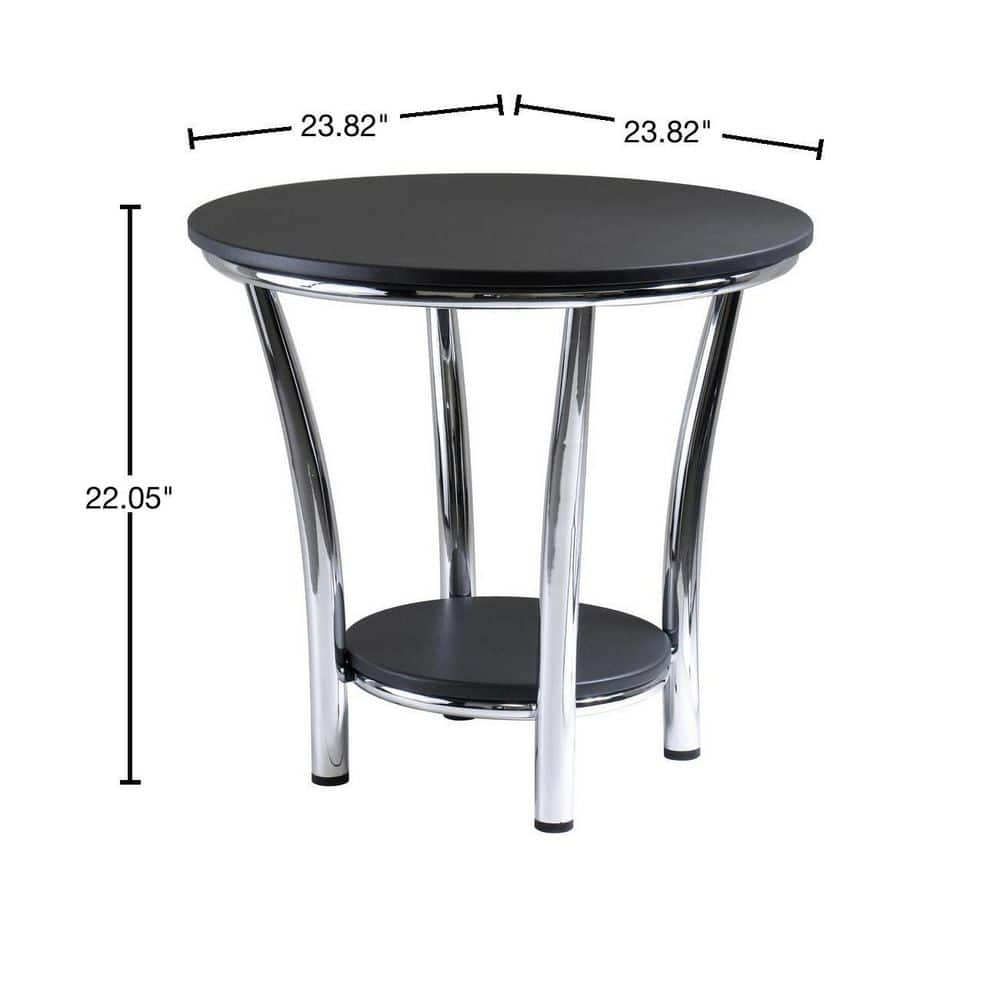 Contemporary Glam Maya Round Black End Table with Metal Legs