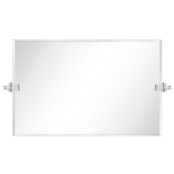 TEHOME Nethery 24 in. W x 36 in. H Rectangular Frameless Beveled Wall Mounted Bathroom Vanity Mirror with Brackets in Nickel