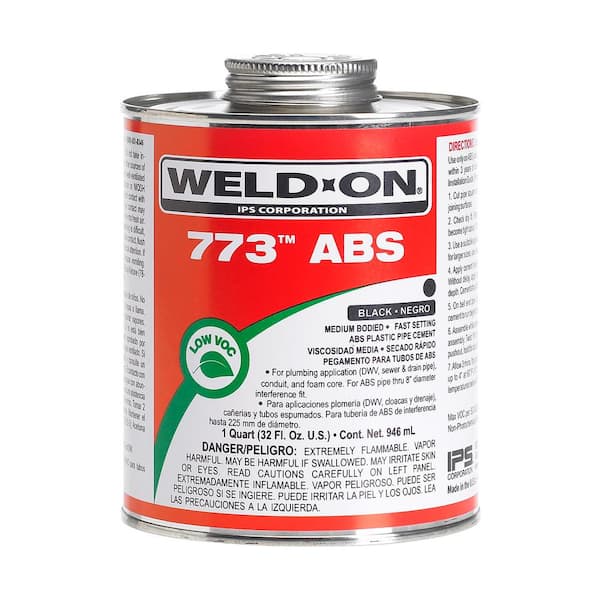 Weld-On 773 ABS Solvent Cement, Black, Low VOC, High Strength, Medium Bodied, Fast Setting, Quart (32 oz.)