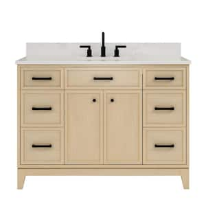 Serbia 49 in. W x 22 in. D x 34.5 in. H Single Sink Freestanding Bath Vanity in Oak with White Engineered Stone Top