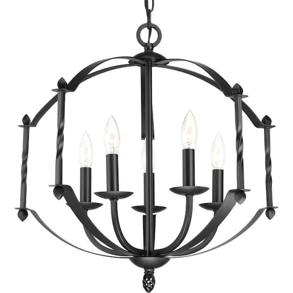 Progress Lighting Greyson Collection 5-Light Matte Black Farmhouse Chandelier Light