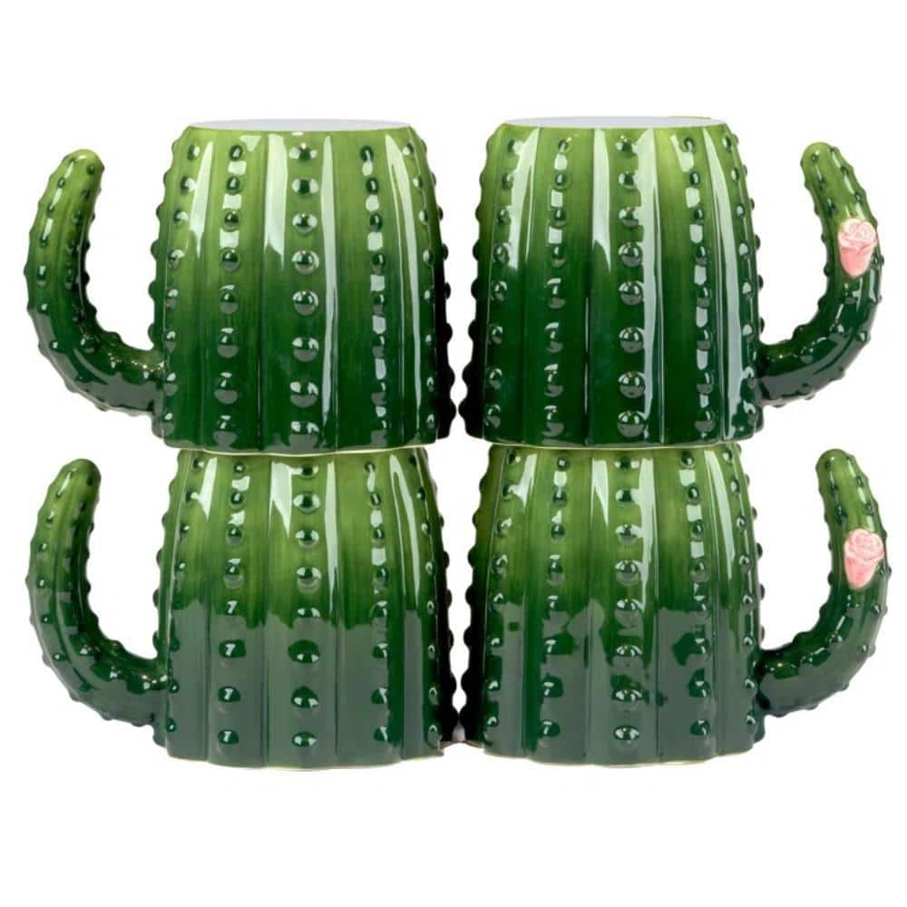 Certified International Cactus Verde 18 oz. Mulit-Colored 3-D Earthenware Beverage Mugs (Set of 4)