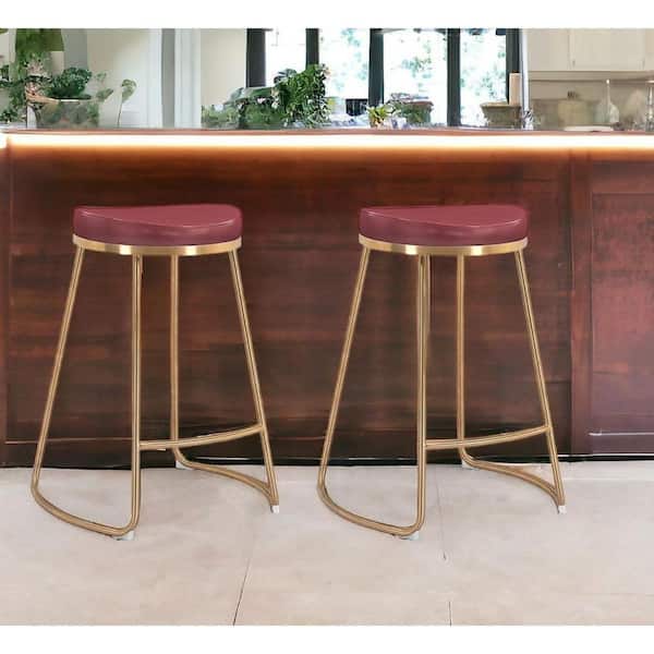 HomeRoots 26.2 in. Gold Backless Metal Counter Height Bar Chair with Upholstery Seat Set of 2