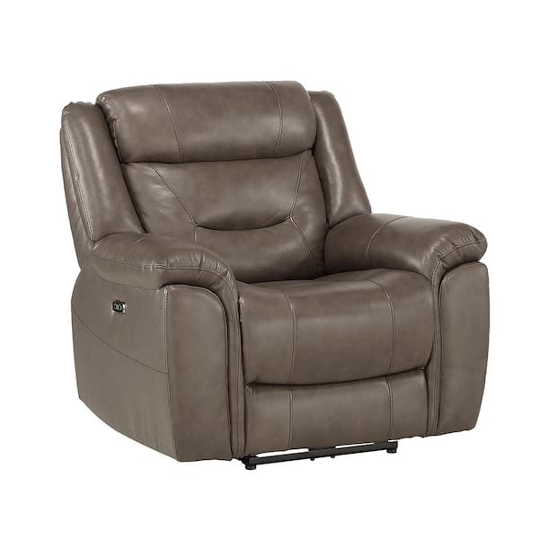 Lazzara Barbal Brownish Gray Leather Match Power Recliner with Power Headrest and USB Port