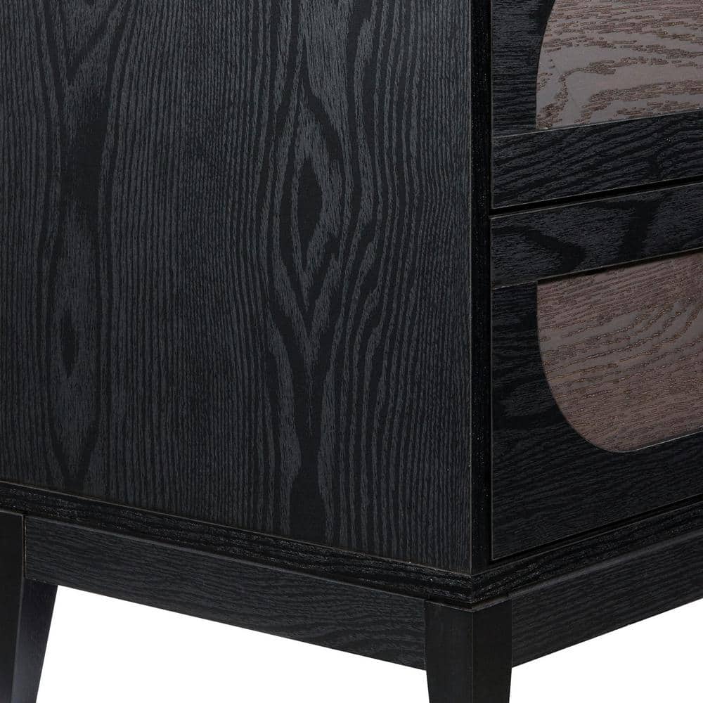 Black and Gray Wood 2-Drawer Nightstand with Arch Design