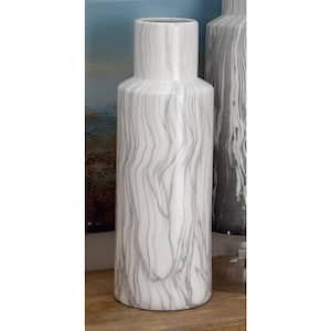 21 in. White Faux Marble Ceramic Decorative Vase