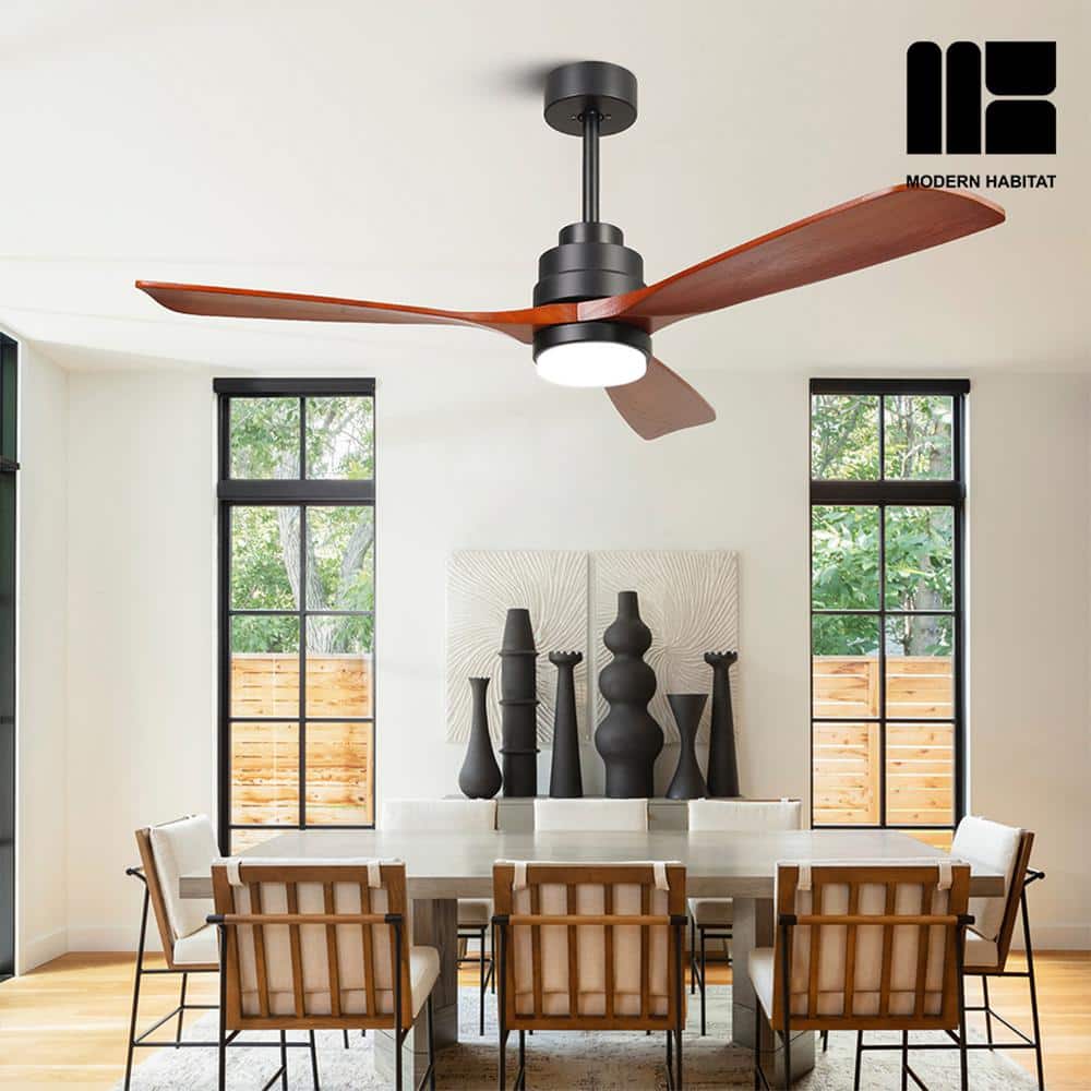 AuraVista 52-Inch Black and Medium Red Oak Ceiling Fan with LED Light and Remote