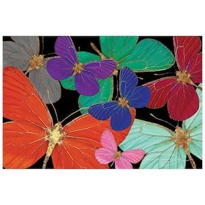 "Colorful Butterflies World" Frameless Free Floating Tempered Glass Panel Graphic Animal Wall Art Print 32 in. x 48 in.