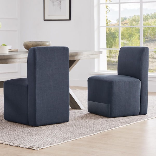 Spruce & Spring Idina Blue Fabric and Faux Leather Dining Chair with Casters (Set of 2)