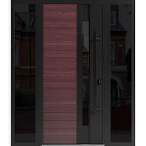 0162 60 in. x 80 in. Left-hand/Inswing 2 Sidelight Tinted Glass Red Oak Steel Prehung Front Door with Hardware