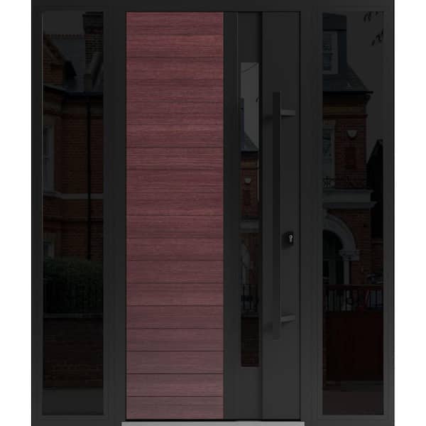 VDOMDOORS 0162 60 in. x 80 in. Left-hand/Inswing 2 Sidelight Tinted Glass Red Oak Steel Prehung Front Door with Hardware