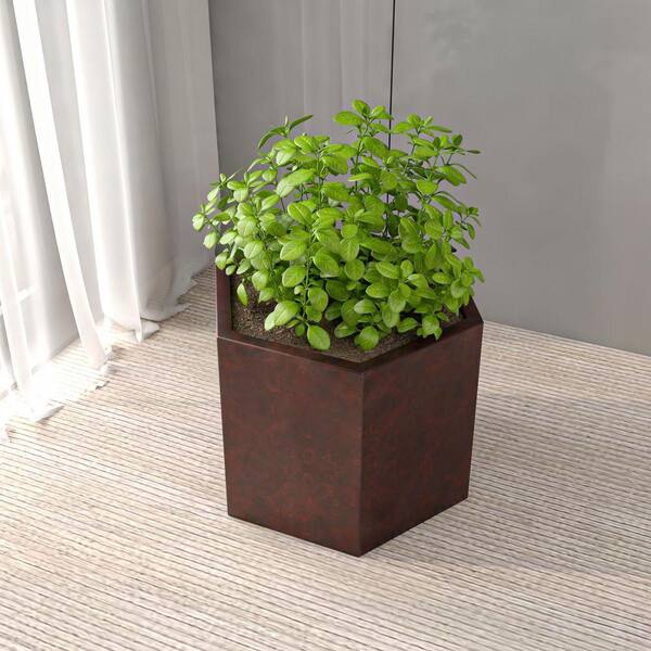 Leisuremod Thicket 15 in. Wide Brown Fiberstone Hexagon Planter