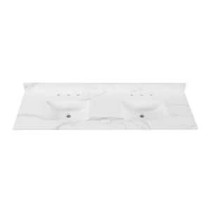 73 in. W x 22 in D Engineered Stone White Rectangular Double Sink Vanity Top in Calacatta White