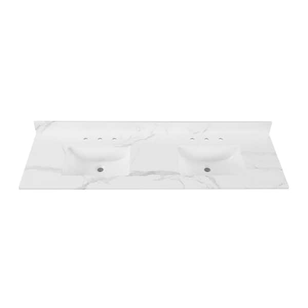 Home Decorators Collection 73 in. W x 22 in D Engineered Stone White Rectangular Double Sink Vanity Top in Calacatta White