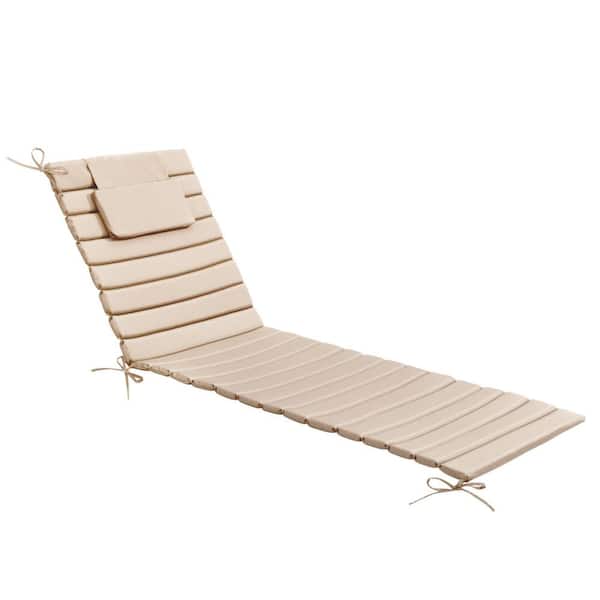 26 in. x 79.9 in. 1-Piece Outdoor Chaise Lounge Cushion Foldable Pool Lounge Chair Cushions with Headrest in Beige