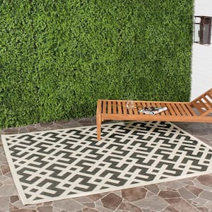 Courtyard Black/Beige 4 ft. x 4 ft. Square Geometric Indoor/Outdoor Patio  Area Rug
