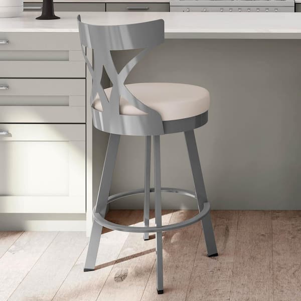 Amisco Washington 26 in. Grey Metal Beige Polyurethane Counter Stool