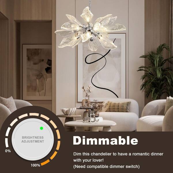 YUYI D31.5 in. 18-Light Silver Modern Chandelier, Crystal