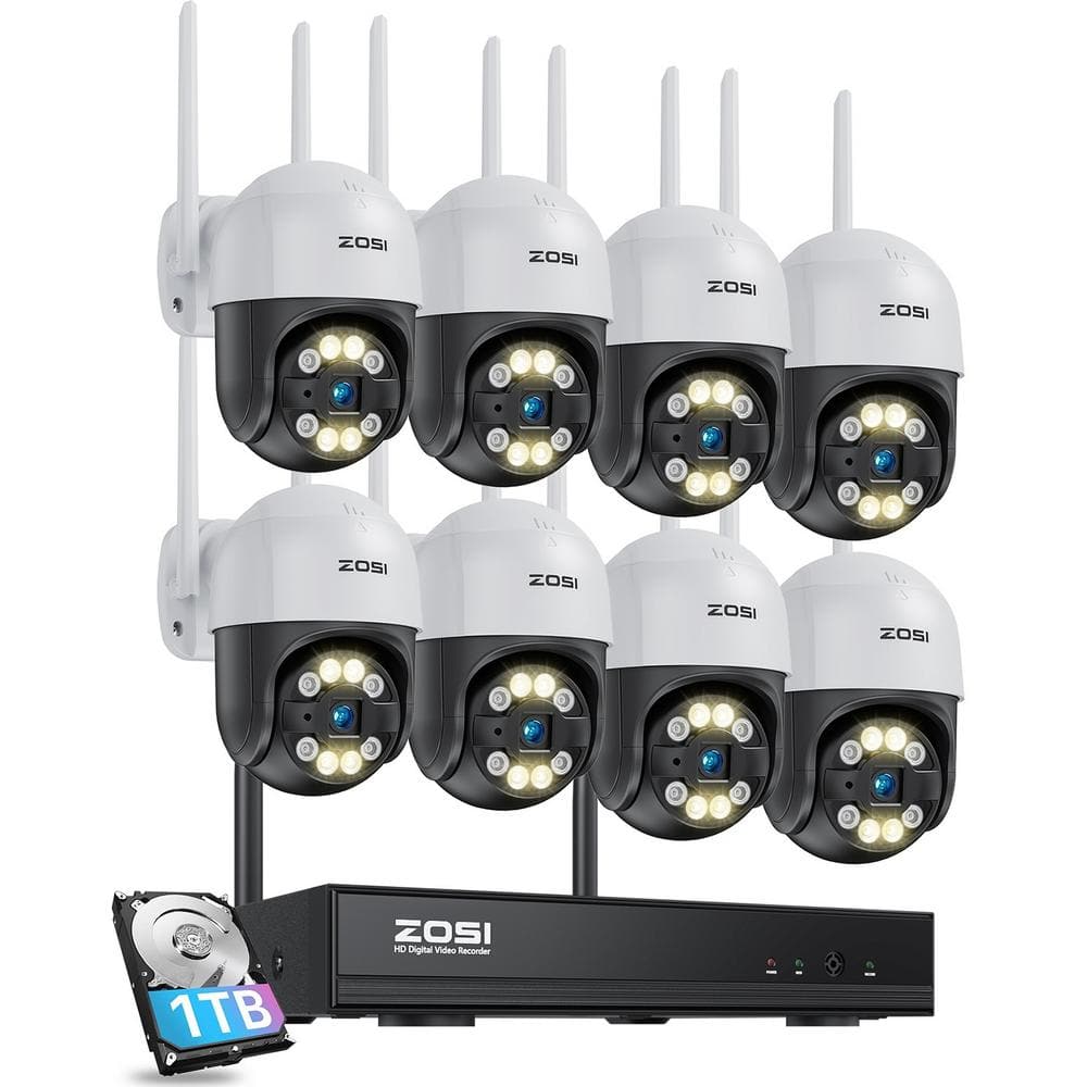 ZOSI Wireless 8-Channel 3MP 1TB NVR Security Camera System with 8 355°Pan&Tilt Outdoor Camera, Color Night Vision,2-Way Audio