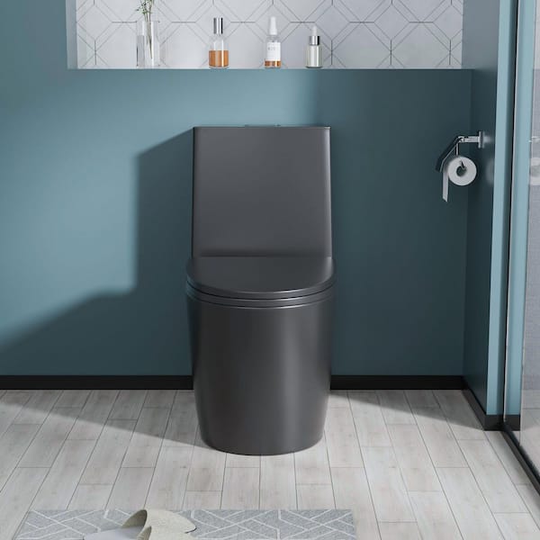 1-Piece 1.1/1.6 GPF Dual Flush Elongated Shape Ceramic Toilet in Black