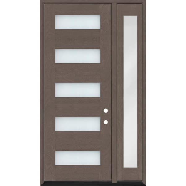 Steves & Sons Regency 53 in. x 80 in. 5L Modern Clear Glass RHOS Ashwood Stain Mahogany Fiberglass Prehung Front Door w/14 in. SL