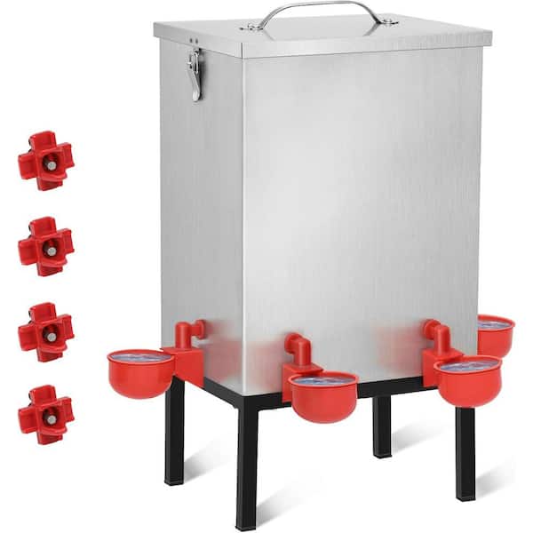 3 gal. Chicken Waterer Stainless Steel Automatic Poultry Feeder with Latch 4-Cups and Horizontal Nipples