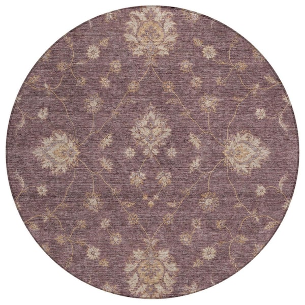 Chantille Machine Washable Indoor/Outdoor Abstract ACN3076 Plum 8 ft. x 8 ft. Round Rug