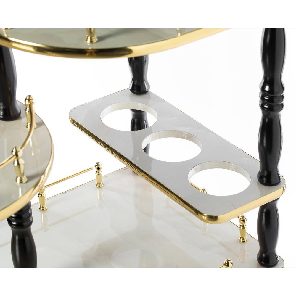 Fabulae White Wood 3-Tier Rolling Bar Cart with Wine Storage