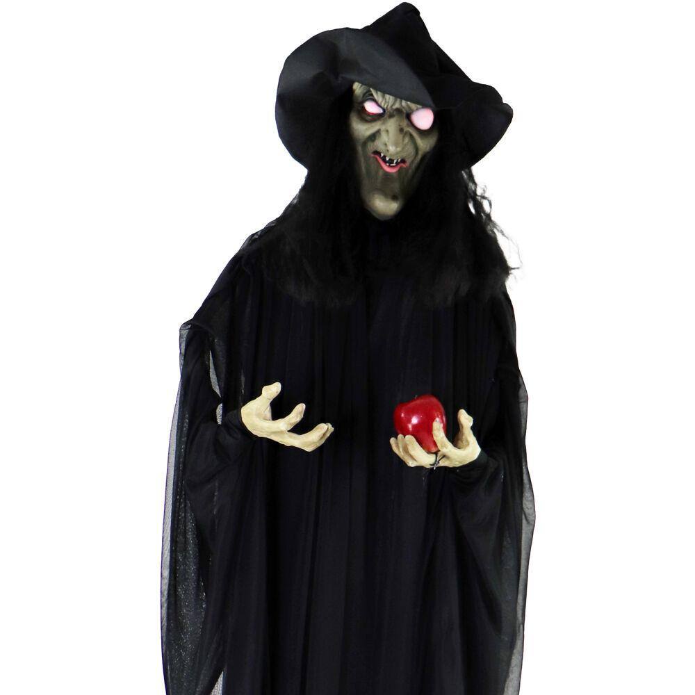 Life-Size Black Polyester Witch Animatronic with Red Apple