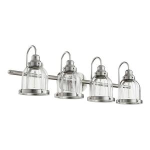 Transitional 32.5 in. W 4-Lights Satin Nickel Vanity Light with Clear Glass