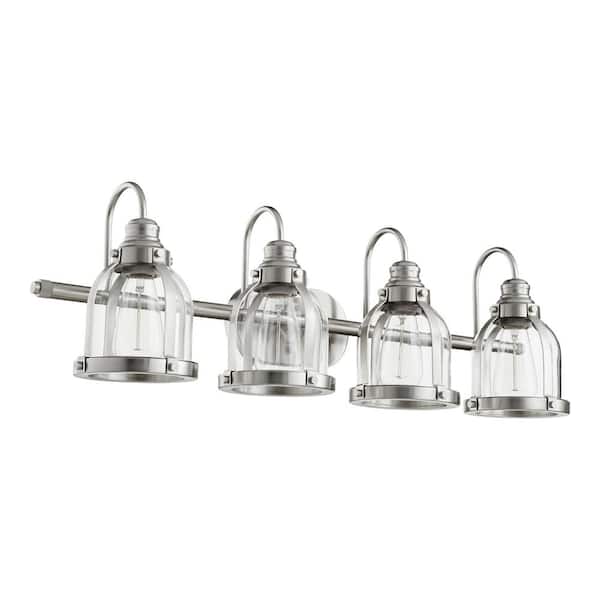 Quorum INTERNATIONAL Transitional 32.5 in. W 4-Lights Satin Nickel Vanity Light with Clear Glass