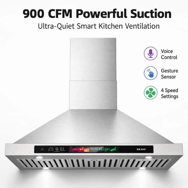 BRANO 30 in. Wall Mount Range Hood with Voice and Gesture Control in Stainless Steel Ducted/Ductless Convertible