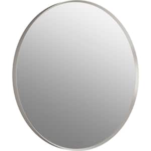 Essential 28 in. W x 28 in. H Round Framing Wall Mount Vanity Mirror with Brushed Nickel