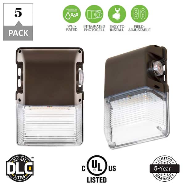 50-Watt/70-Watt Equivalent Integrated LED Bronze Wet Rated Wall Pack Light 3000K/4000K/5000K (5-Pack)