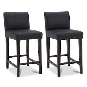 Pallas 24 in. Black High Back Wood Counter Stool with Faux Leather Seat (Set of 2)