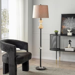 Callahan 62.5 in. Bronze Contemporary 1-Light Standard Floor Lamp for Living Room with Linen Drum Shade