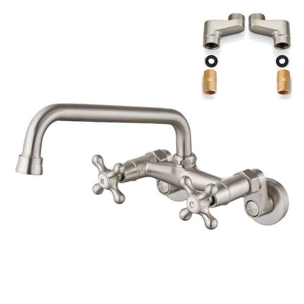 Double Handle Wall Mount Standard Kitchen Faucet in Brushed Nickel