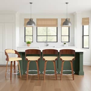 Armen Living Shelly 37 in. H Cream Low Back Wood Bar Stool with
