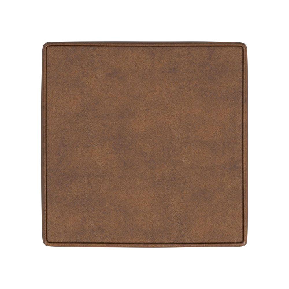 Brown Faux Leather Tufted Square Storage Ottoman with Lift Off Top