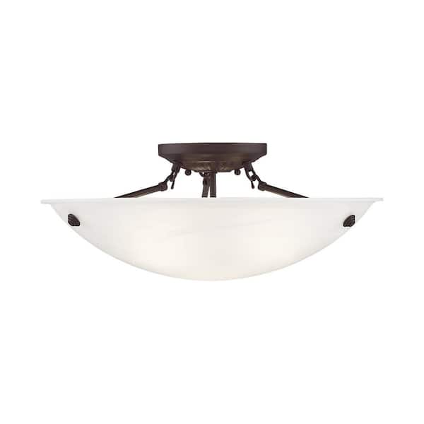 AVIANCE LIGHTING Oasis 20 in. 3-Light Bronze Semi Flush Mount with White Alabaster Glass