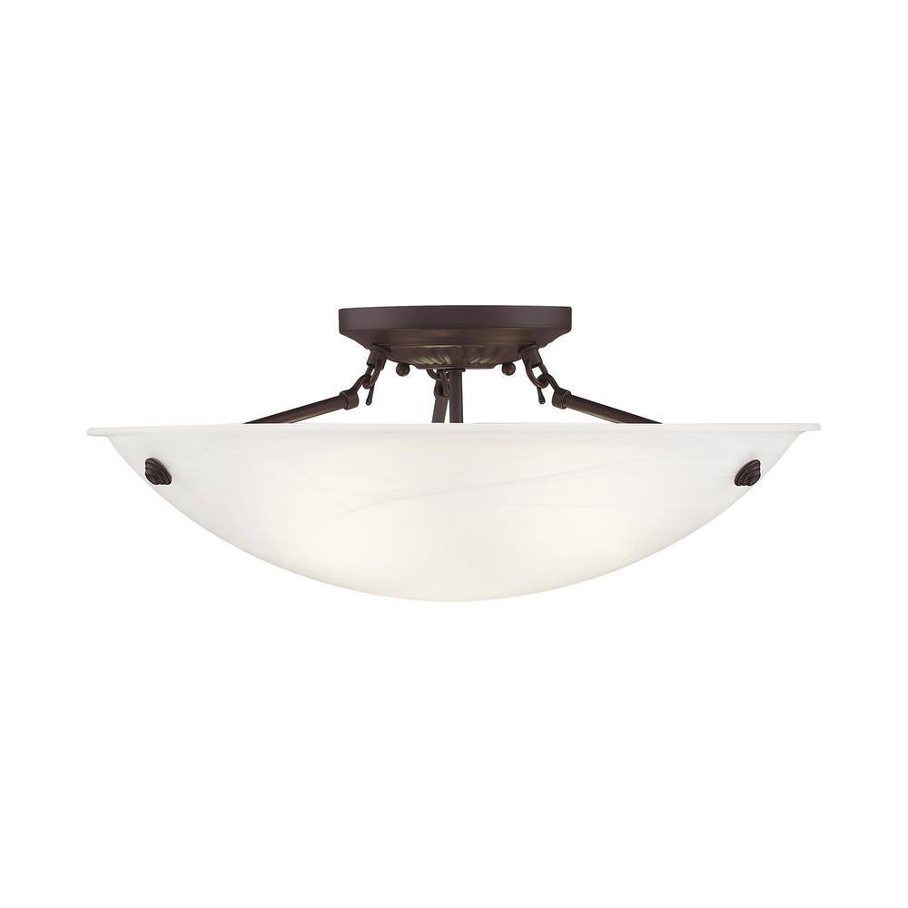 Oasis Bronze Finish 3-Light LED Flush Mount with White Alabaster Glass