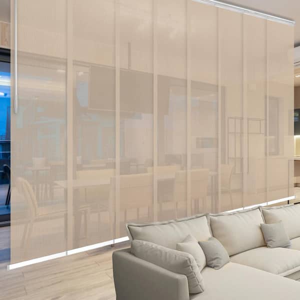 EMOH Sienna Mesh 130 in.- 175 in. W x 94 in. L Adjustable 8-Panel White Double Rail Panel Track with 23.5 in. Slates