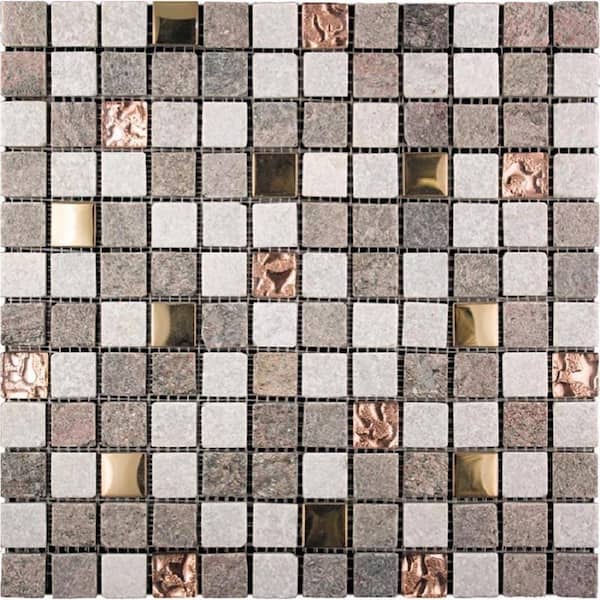 Apollo Tile Gray and Silver 4 in. x 5 in. Polished Glass and Metal Mosaic Wall Tile Sample (0.13 sq. ft./Piece)