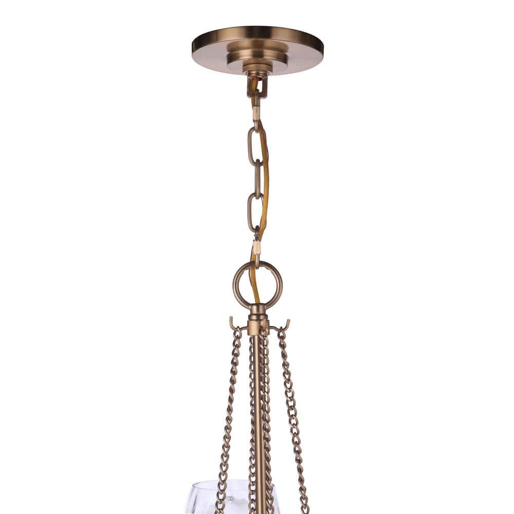 Satin Brass and Crystal 4-Light Chandelier with Water Glass Shades
