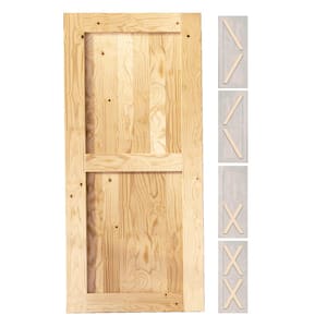 32 in. x 80 in. 5-in-1 Design Unfinished Solid Natural Pine Wood Panel Interior Sliding Barn Door Slab with Frame