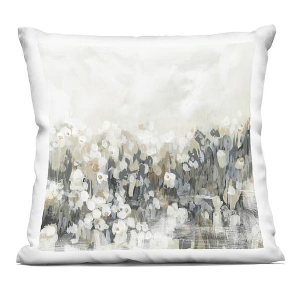 Grey Speckled Flowers Grey Abstract Polyester 18 in. x 18 in. Throw Pillow