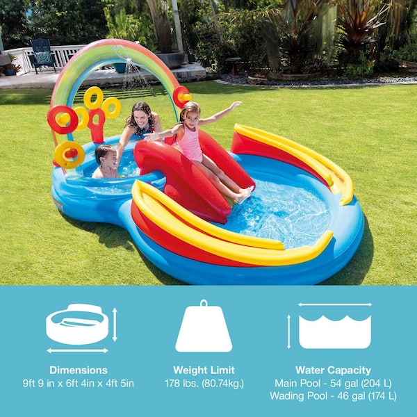 9.75 x 6.3 ft. Rainbow Slide Inflatable Oval Shape Pool and Water Slide Ring Center