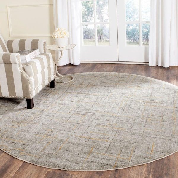 SAFAVIEH Porcello Grey/Dark Grey 5 ft. x 5 ft. Round Geometric Area Rug