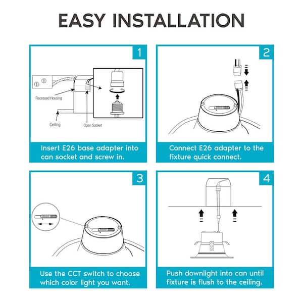4 in. Can Light 14-Watt/75-Watt 5 Color Options 950 Lumens Remodel Integrated LED Recessed Light Kit ETL Listed (4-Pack)