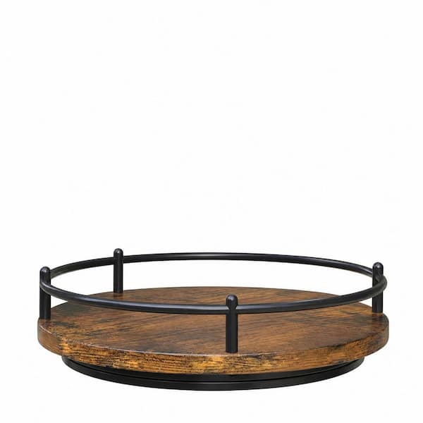 9 Inch Rotating Wooden Lazy Susan Spice Rack Organizer with Non-Slip Base for Kitchen Countertop and Cabinet, Black